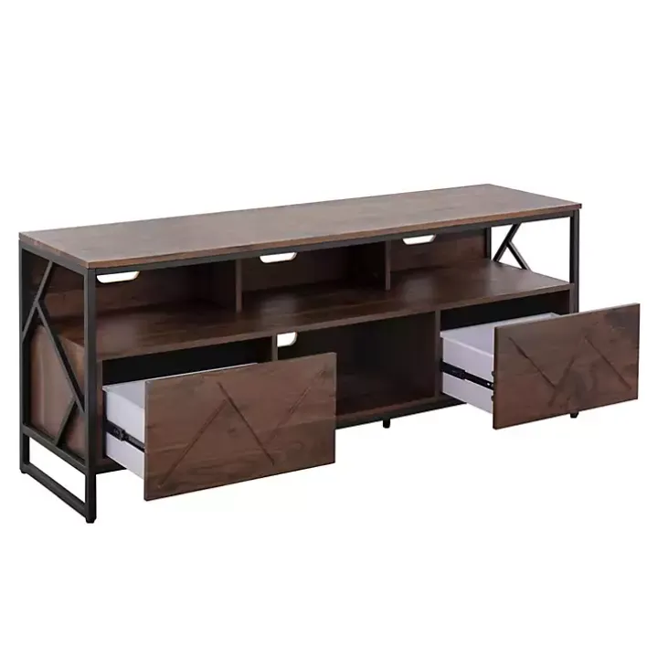 Walnut Wood and Black Steel Media Stand