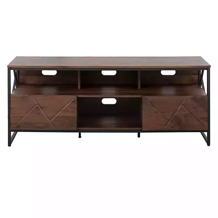 Walnut Wood and Black Steel Media Stand