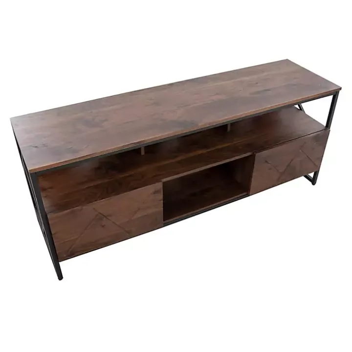 Walnut Wood and Black Steel Media Stand