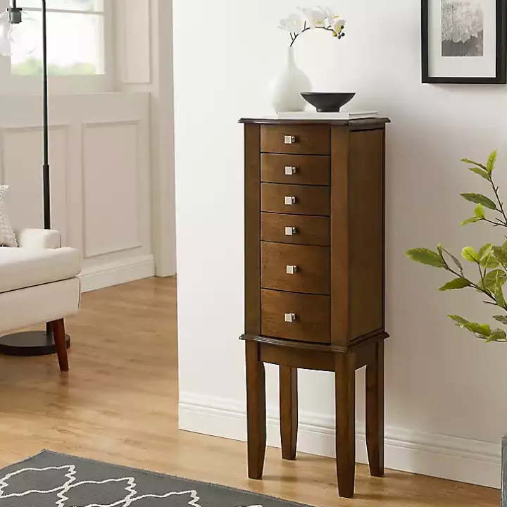 Walnut Wood 5-Drawer Zinnia Jewelry Armoire