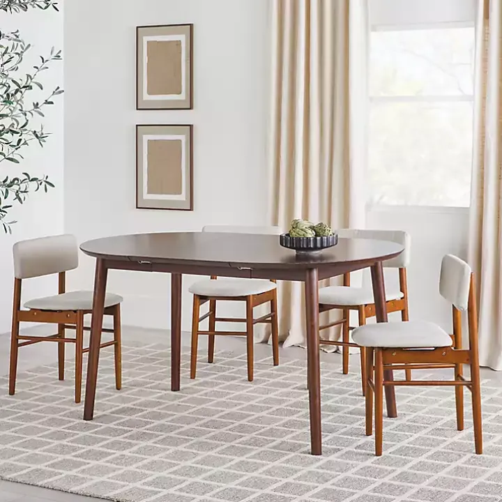 Walnut Wood Oval Dining Table with Leaf