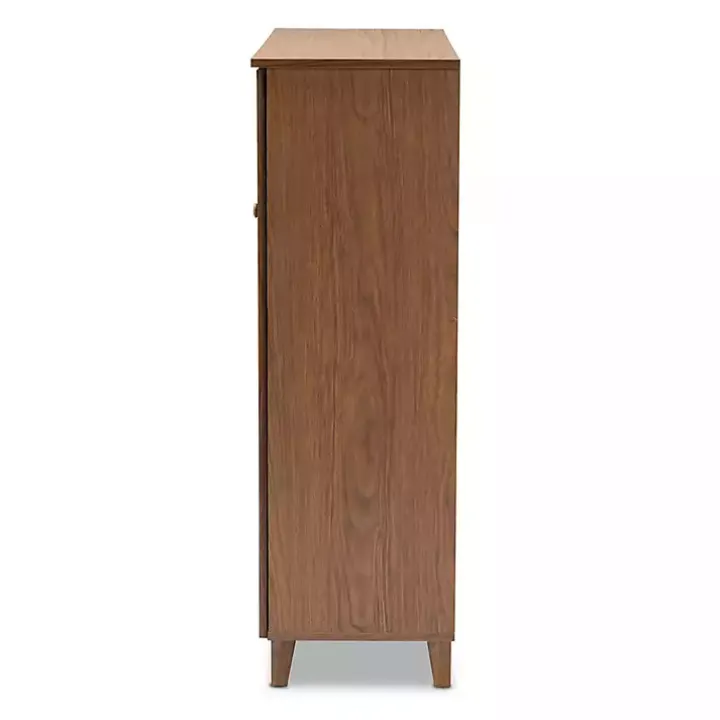 Walnut Wood 11-Shelf Paneled Shoe Cabinet