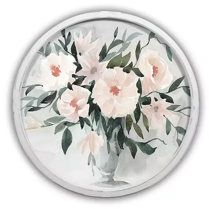 Watercolor Bouquet Round White Framed Art Print