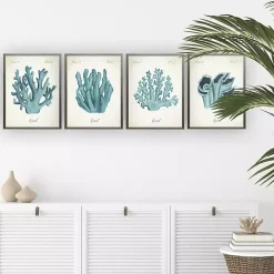 Watercolor Coral Gray Framed Art Prints, Set of 4