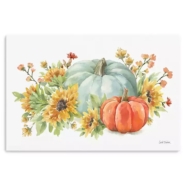Watercolor Floral Pumpkins Canvas Print, 36x24 in.
