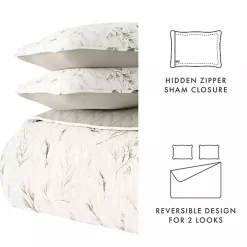 Watercolor Leaves Reversible 3-pc. Queen Quilt Set