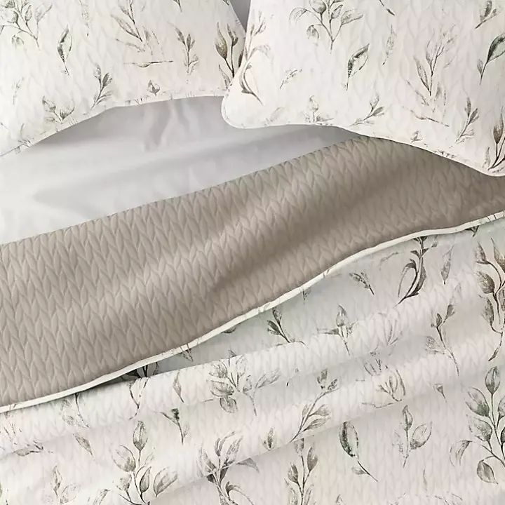 Watercolor Leaves Reversible 3-pc. King Quilt Set