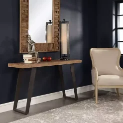 Weathered Oak and Metal Console Table