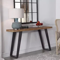 Weathered Oak and Metal Console Table