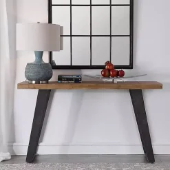 Weathered Oak and Metal Console Table