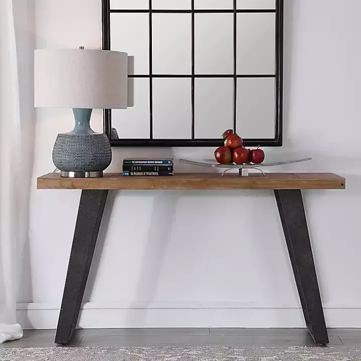 Weathered Oak and Metal Console Table
