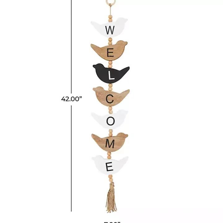 Welcome Bird Shaped Wood Wall Sign