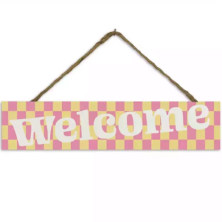 Welcome Checkered Hanging Wall Sign