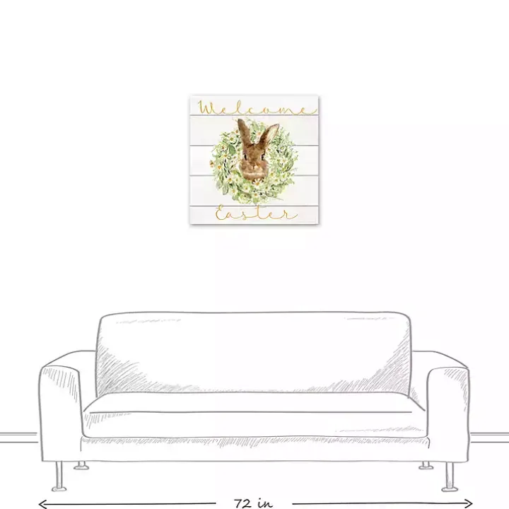 Welcome Easter Bunny Wreath Canvas Art Print