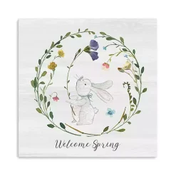 Welcome Spring Bunny Wreath Canvas Art Print