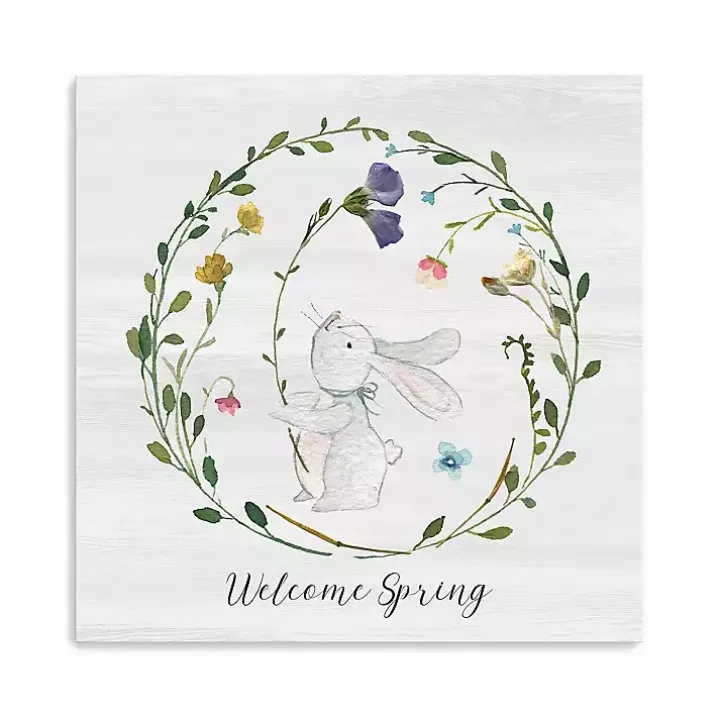 Welcome Spring Bunny Wreath Canvas Art Print