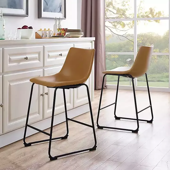 Whiskey Faux Leather Counter Stools, Set of 2