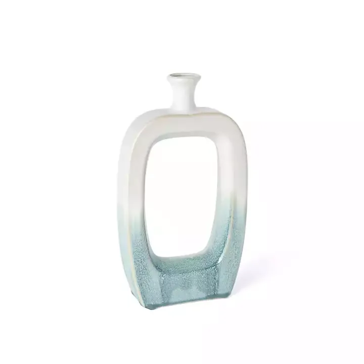 White & Turquoise Ceramic Cut-Out Vase, 14 in.