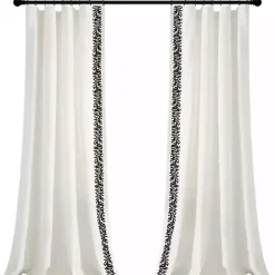 White and Black Embroidered Curtain Panel, 84 in.