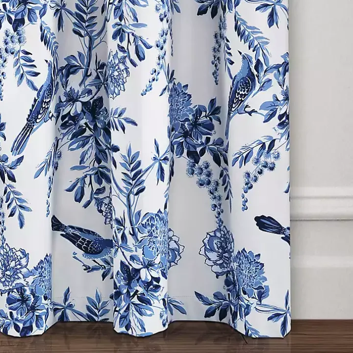 White and Blue Grommet Curtain Panel Set, 84 in.