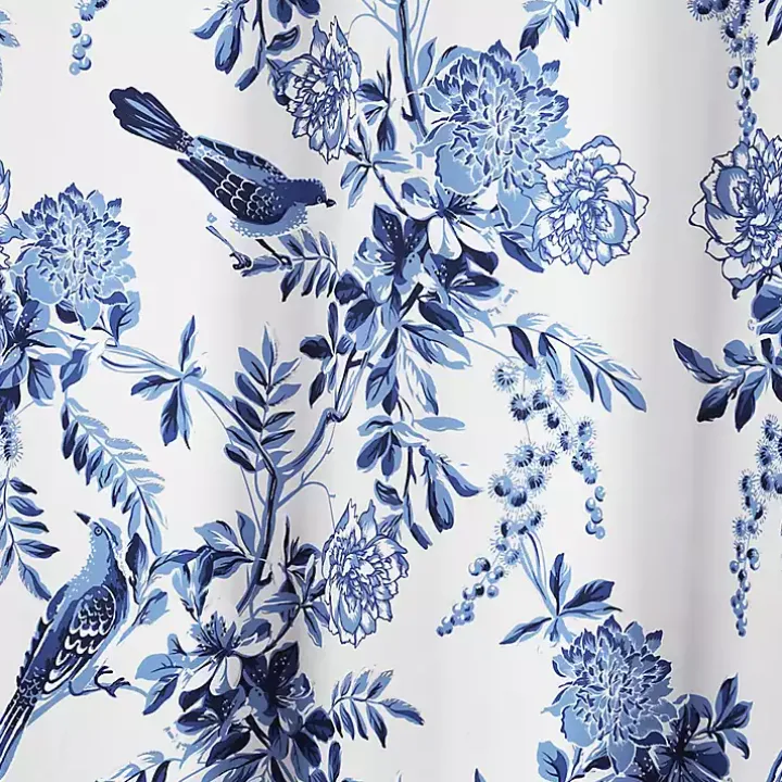 White and Blue Grommet Curtain Panel Set, 84 in.