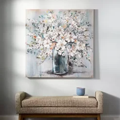 White and Blue Soft Floral Canvas Art Print