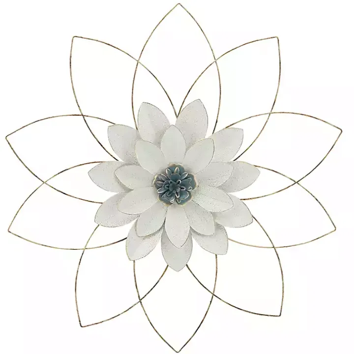 White and Gold Metal Flower Wall Plaque