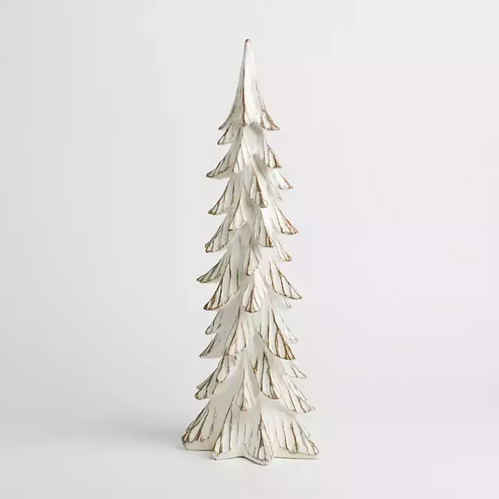 White and Gold Pine Tree Figurine, 21in.