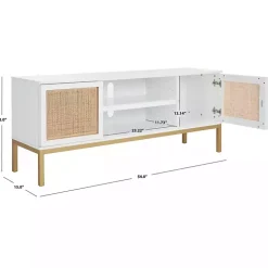 White and Gold Rattan Media Cabinet