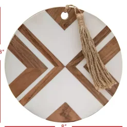 White and Natural Wood Geometric Cutting Board