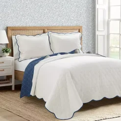 White and Navy Scallop 3-pc. King Quilt Set