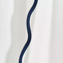 White and Navy Scalloped Curtain Panel Set, 84 in.