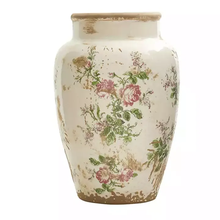 White and Pink Floral Ceramic Vase