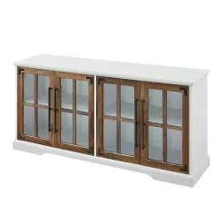 White and Rustic Oak Glass Door TV Stand