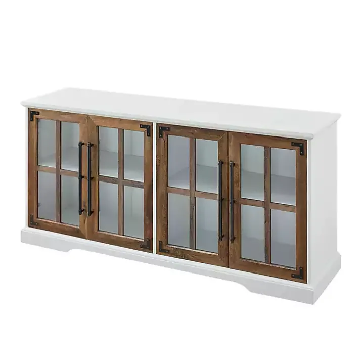 White and Rustic Oak Glass Door TV Stand