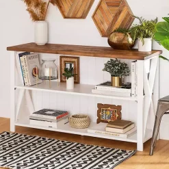 White and Rustic Oak Wood Farmhouse Console Table