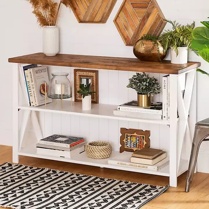 White and Rustic Oak Wood Farmhouse Console Table