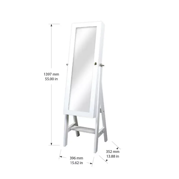 White and Silver Wood Mirror Armoire