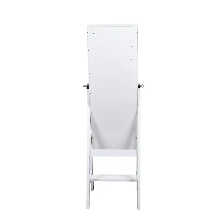 White and Silver Wood Mirror Armoire