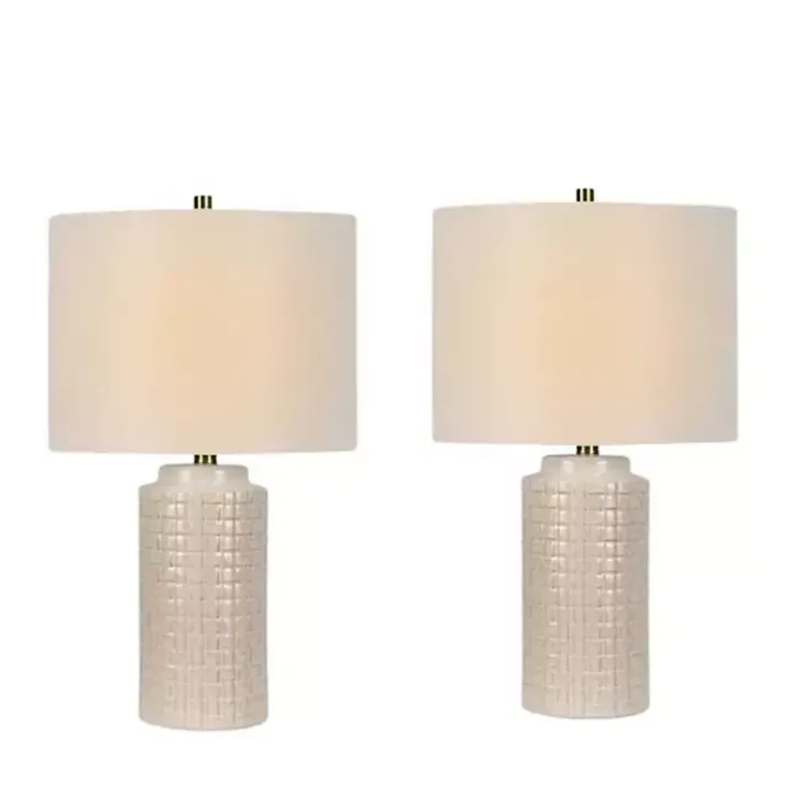 White Basket Weave Ceramic Table Lamps, Set of 2