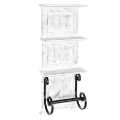 White Beadboard Shelves with Towel Bar Rack