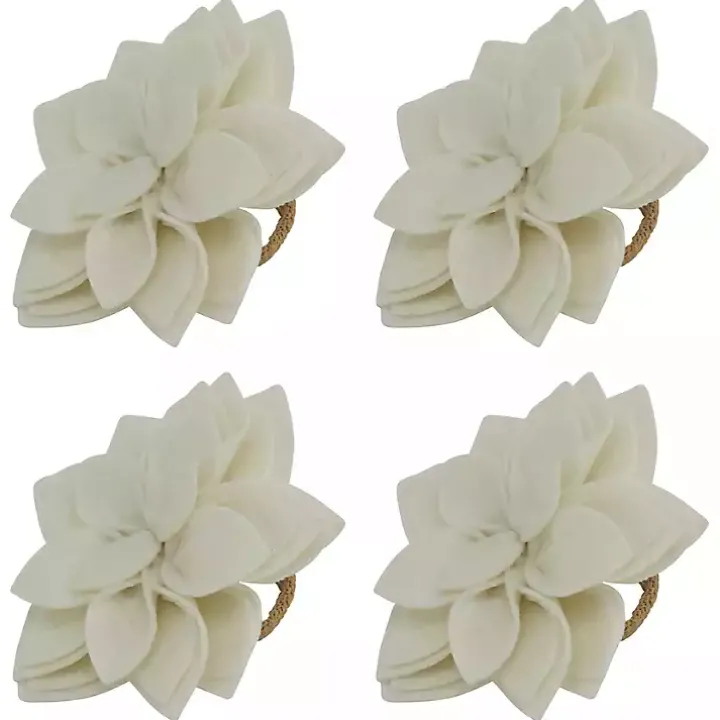 White Blossom Napkin Rings, Set of 4