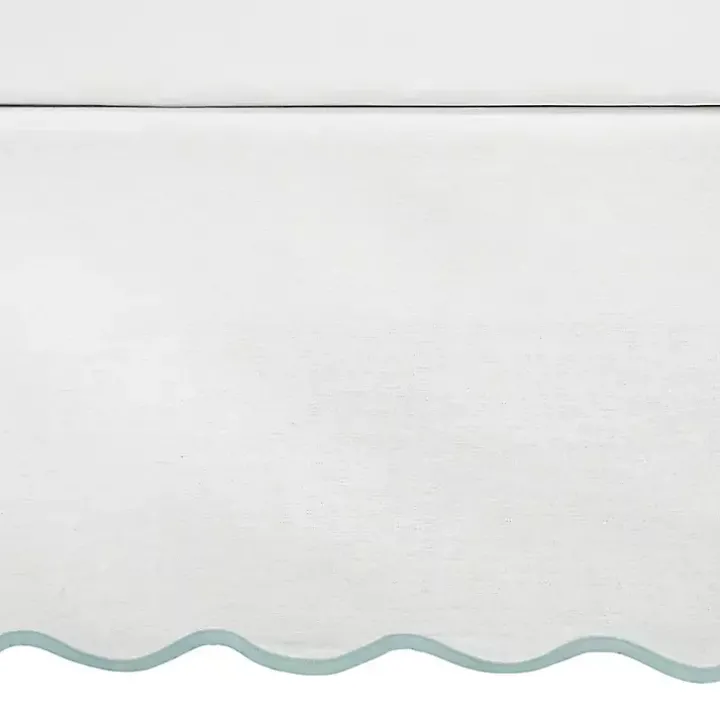 White Blue Scalloped Coastal Queen Bed Skirt