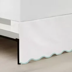 White Blue Scalloped Coastal Queen Bed Skirt