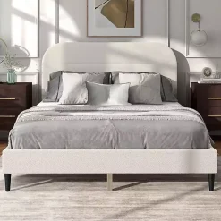White Boucle Upholstered Sara Queen Bed