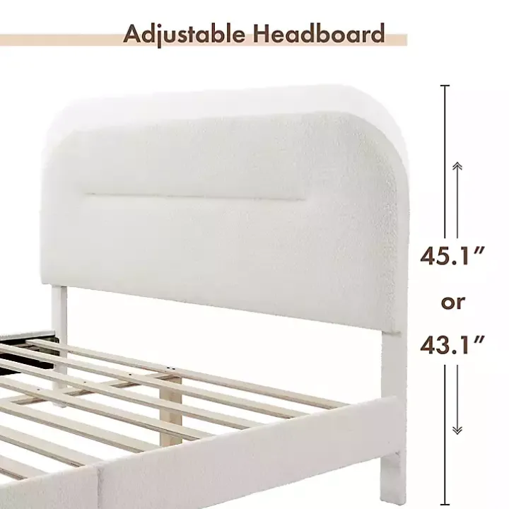 White Boucle Upholstered Sara Queen Bed