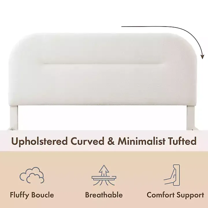 White Boucle Upholstered Sara Queen Bed
