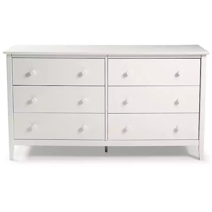White Brazilian Pine Wood 6-Drawer Dresser