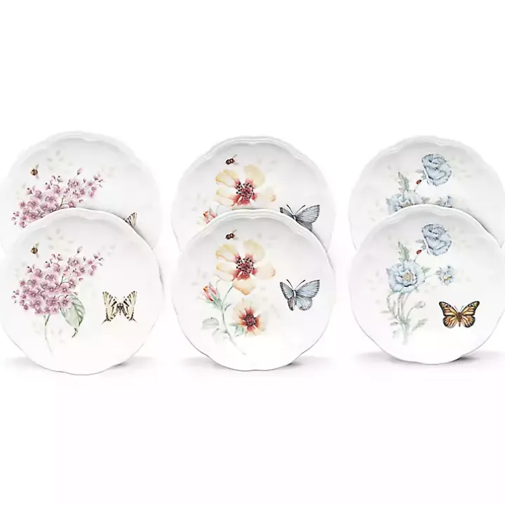 White Butterfly Meadow Appetizer Plates, Set of 6