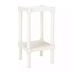 White Carved Pinewood Farmhouse Accent Table